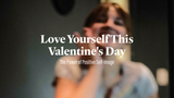 Out of focus picture of female applying skincare in a mirror with white words over the top that say "Love yourself this Valentine's Day. The power of positive self-image"
