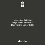 Quote in white letters on black background that says "unpopular opinion: people don't want stuff, they want to feel joy and life." Black friday sales in Chattanooga Tn